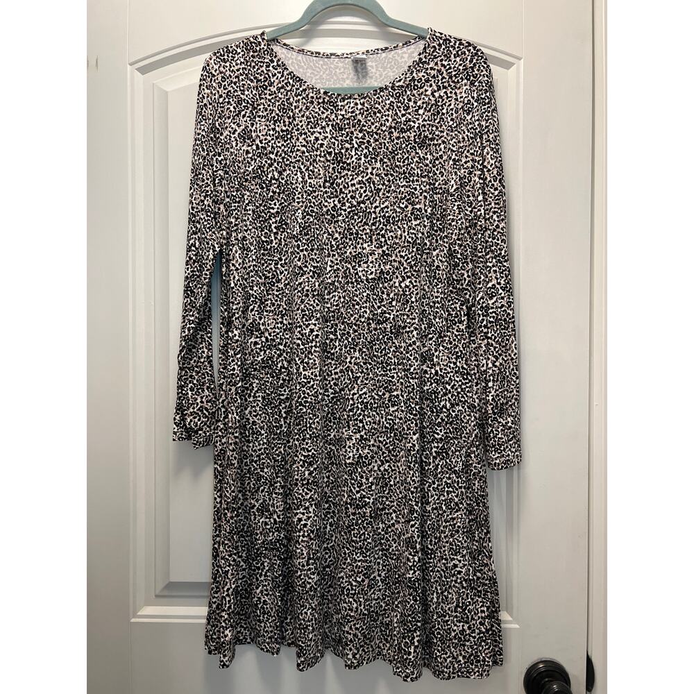 Old Navy Black/Brown/White Long Sleeve Leopard Midi Dress